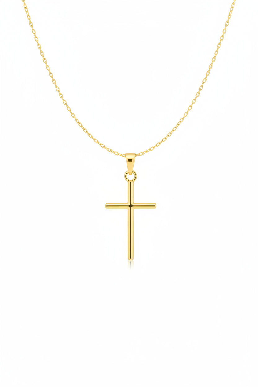 Unisex Golden Stainless Steel Minimalist Smooth Cross Pendant Necklace