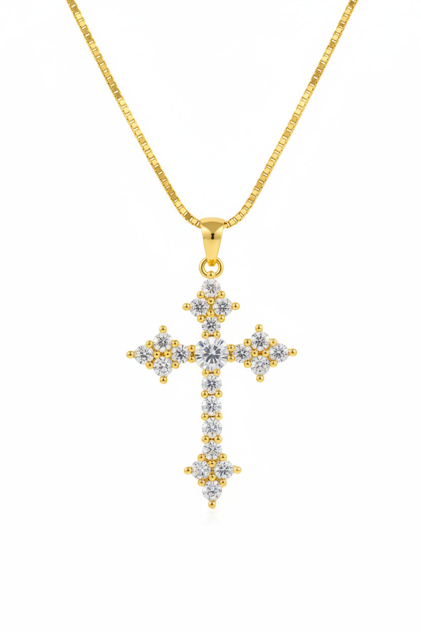 Elegant Women’s Golden-Tone Cross Pendant Necklace.