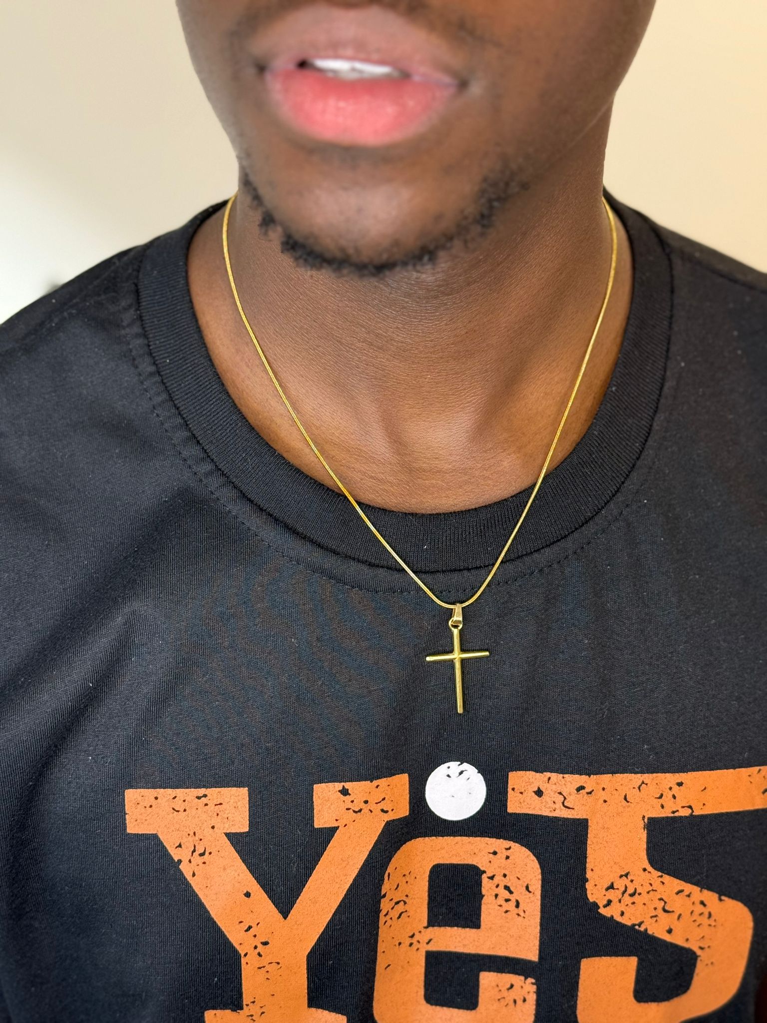 Unisex Golden Stainless Steel Minimalist Smooth Cross Pendant Necklace