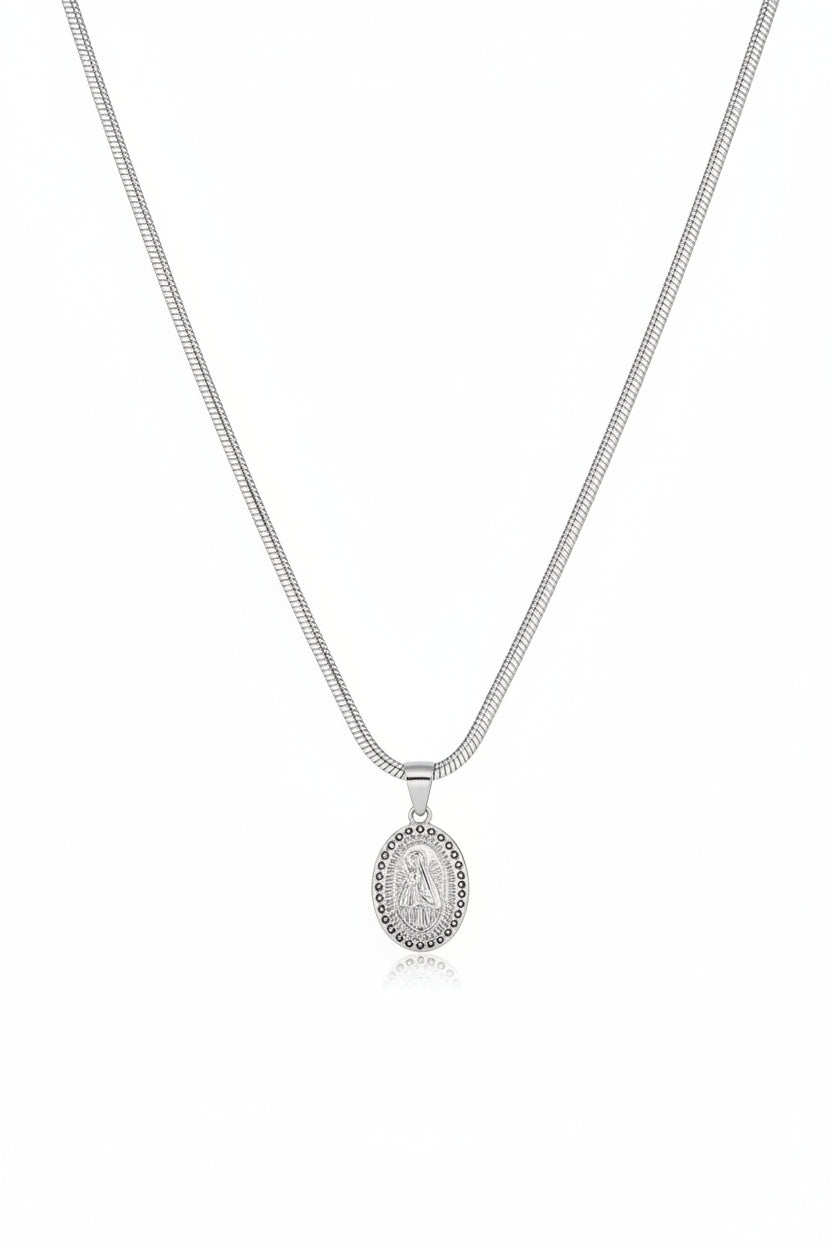 Small Oval Mother Mary Pendant Chain.