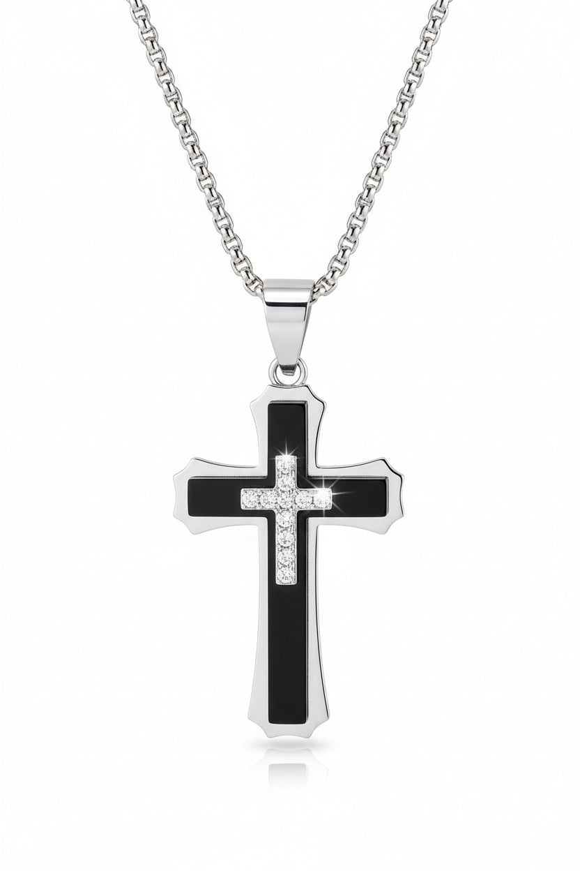 Stainless Steel Multi-Layer Cross Pendant Necklace