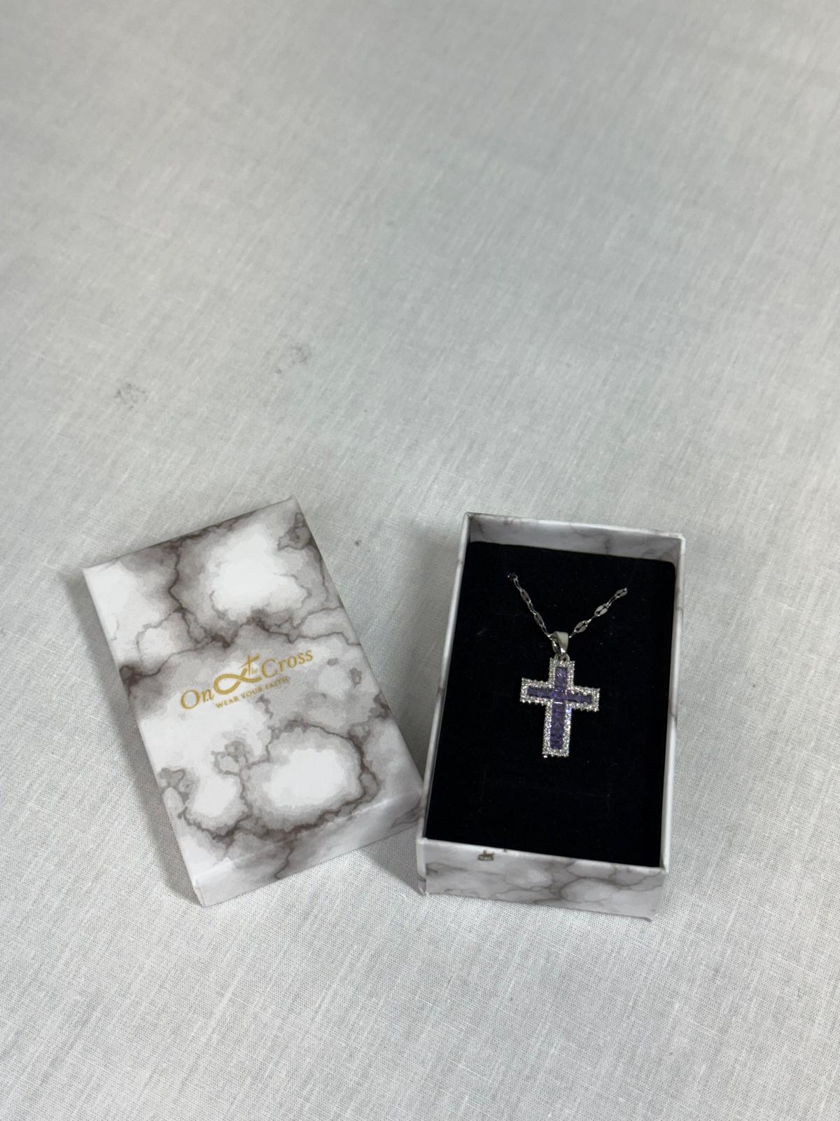 Purple Diamond Cross Pendant Necklace