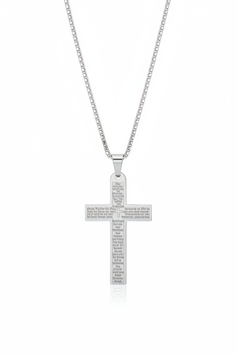 Stainless Steel “Lords Prayer ” Cross Pendant.