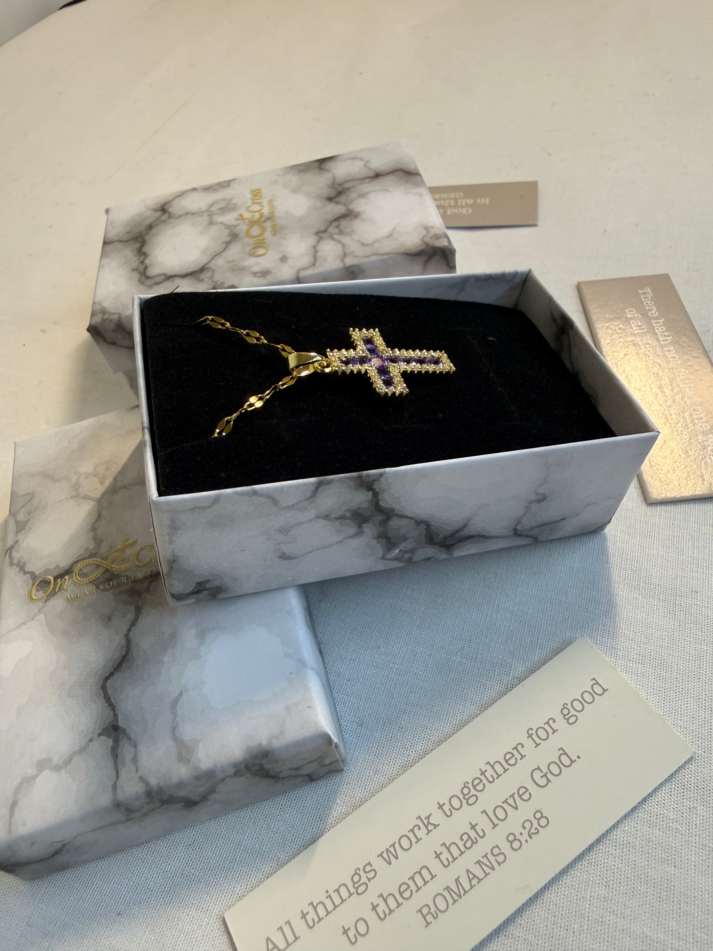 Purple Diamond Cross Pendant Necklace