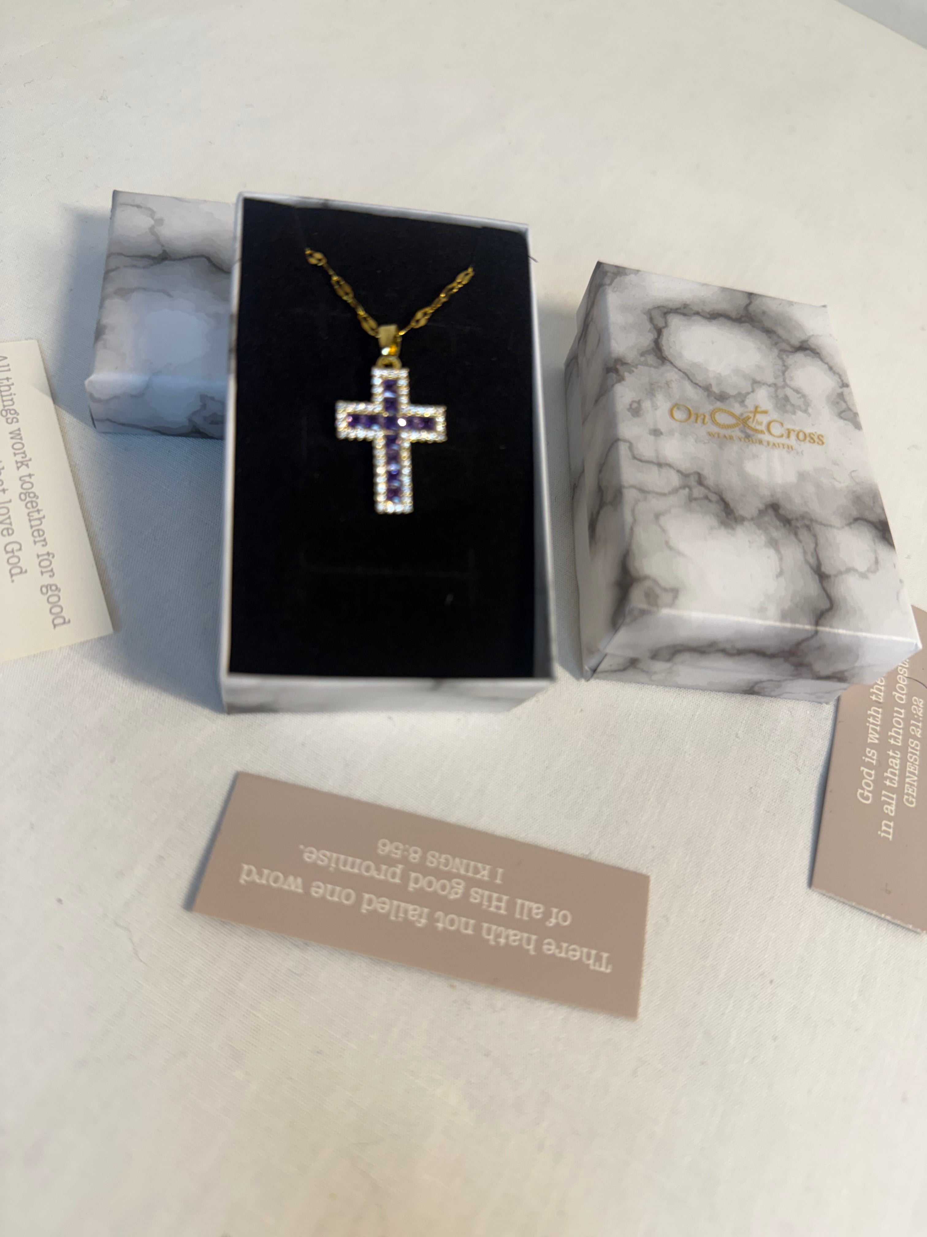Purple Diamond Cross Pendant Necklace