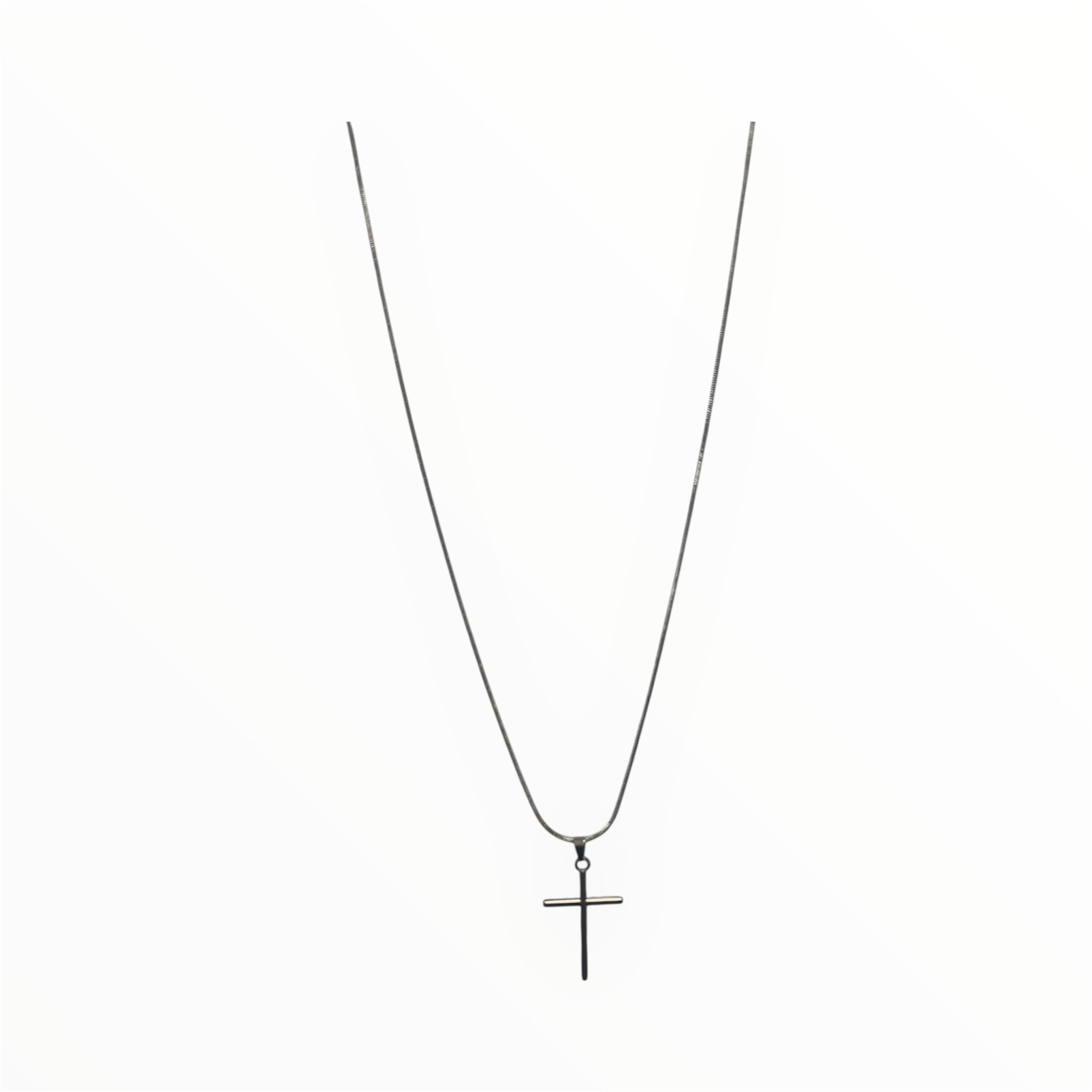 Unisex Golden Stainless Steel Minimalist Smooth Cross Pendant Necklace