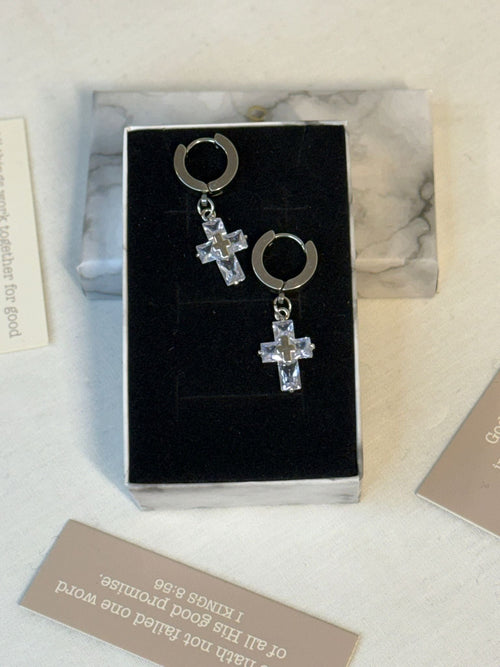 Crystal Cross Hoop Earrings