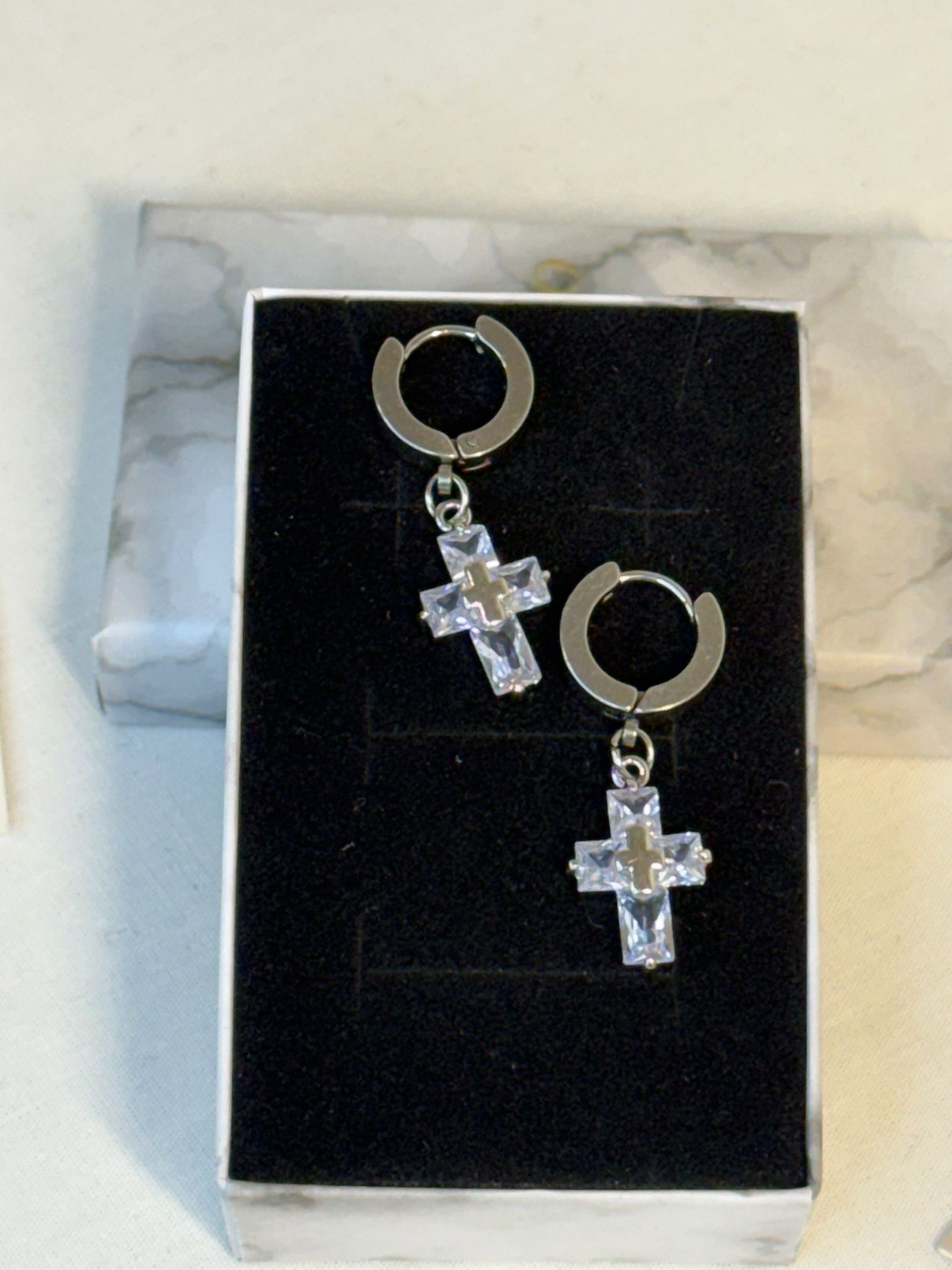 Crystal Cross Hoop Earrings